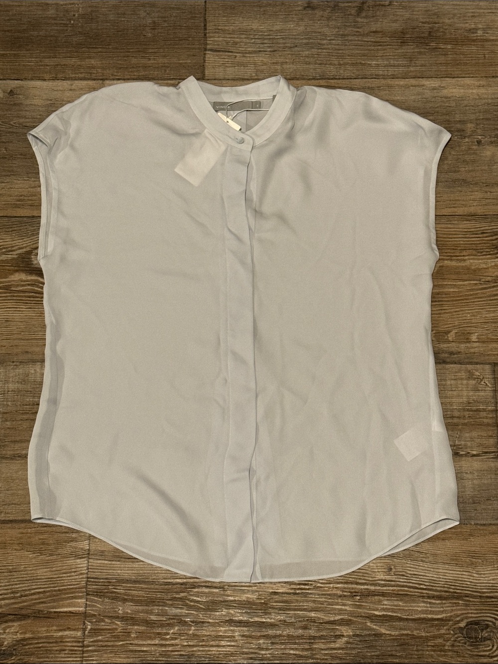 Vince Silk Chiffon Short Sleeve Band Collar Blouse